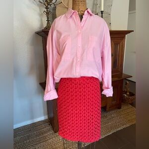 Kenar Cotton Eyelet Pencil Skirt with Free Buttondown